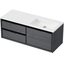 Waschbeckenunterschrank Sanox Loft 47x120,5x45,5 cm mit Mineralgusswaschbecken ohne Hahnloch 3 Schubladen und Doppelauszug 60 cm links black oak/weiß matt