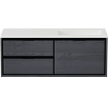Waschbeckenunterschrank Sanox Loft 47x120,5x45,5 cm mit Mineralgusswaschbecken ohne Hahnloch 3 Schubladen und Doppelauszug 60 cm links black oak/weiß matt