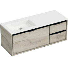 Waschbeckenunterschrank Sanox Loft 47x120,5x45,5 cm mit Mineralgusswaschbecken ohne Hahnloch 3 Schubladen und Doppelauszug 35 cm rechts craft oak