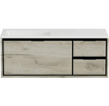Waschbeckenunterschrank Sanox Loft 47x120,5x45,5 cm mit Mineralgusswaschbecken ohne Hahnloch 3 Schubladen und Doppelauszug 35 cm rechts craft oak