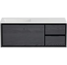 Waschbeckenunterschrank Sanox Loft 47x120,5x45,5 cm mit Mineralgusswaschbecken ohne Hahnloch 3 Schubladen und Doppelauszug 35 cm rechts black oak/weiß matt
