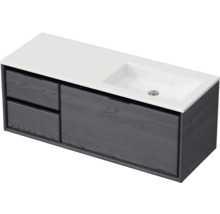 Waschbeckenunterschrank Sanox Loft 47x120,5x45,5 cm mit Mineralgusswaschbecken ohne Hahnloch 3 Schubladen und Doppelauszug 35 cm links black oak