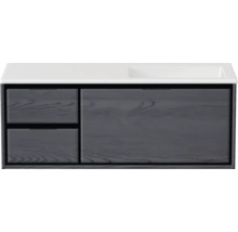 Waschbeckenunterschrank Sanox Loft 47x120,5x45,5 cm mit Mineralgusswaschbecken ohne Hahnloch 3 Schubladen und Doppelauszug 35 cm links black oak