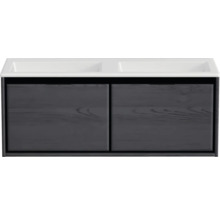 Waschbeckenunterschrank Sanox Loft 47x120,5x45,5 cm mit Doppel-Mineralgusswaschbecken ohne Hahnloch black oak