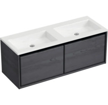 Waschbeckenunterschrank Sanox Loft 47x120,5x45,5 cm mit Doppel-Mineralgusswaschbecken ohne Hahnloch black oak