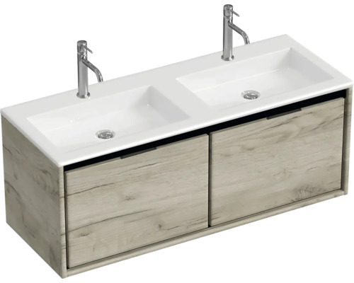 Waschbeckenunterschrank Sanox Loft 47x120,5x45,5 cm mit Doppel-Mineralgusswaschbecken craft oak/weiß matt Waschbeckenunterschrank Sanox Loft 47x120,5x45,5 cm mit Doppel-Mineralgusswaschbecken craft oak/weiß matt