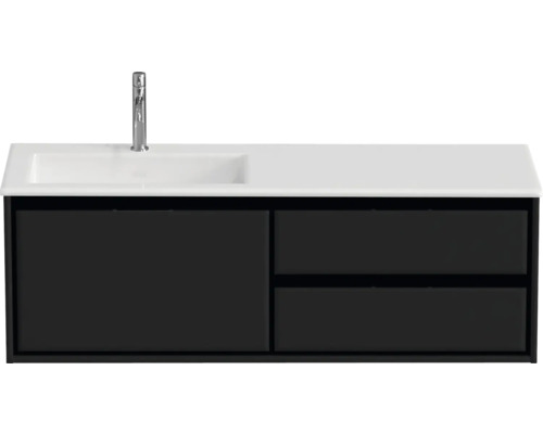 Waschbeckenunterschrank Sanox Loft 47x140,5x45,5 cm mit Mineralgusswaschbecken 3 Schubladen und Doppelauszug 70 cm rechts schwarz matt Waschbeckenunterschrank Sanox Loft 47x140,5x45,5 cm mit Mineralgusswaschbecken 3 Schubladen und Doppelauszug 70 cm rechts schwarz matt