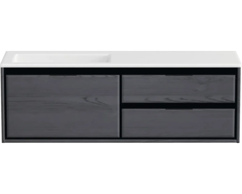 Waschbeckenunterschrank Sanox Loft 47x140,5x45,5 cm mit Mineralgusswaschbecken ohne Hahnloch 3 Schubladen und Doppelauszug 70 cm rechts black oak Waschbeckenunterschrank Sanox Loft 47x140,5x45,5 cm mit Mineralgusswaschbecken ohne Hahnloch 3 Schubladen und Doppelauszug 70 cm rechts black oak