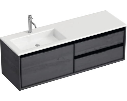 Waschbeckenunterschrank Sanox Loft 47x140,5x45,5 cm mit Mineralgusswaschbecken 3 Schubladen und Doppelauszug 70 cm rechts black oak/weiß matt Waschbeckenunterschrank Sanox Loft 47x140,5x45,5 cm mit Mineralgusswaschbecken 3 Schubladen und Doppelauszug 70 cm rechts black oak/weiß matt