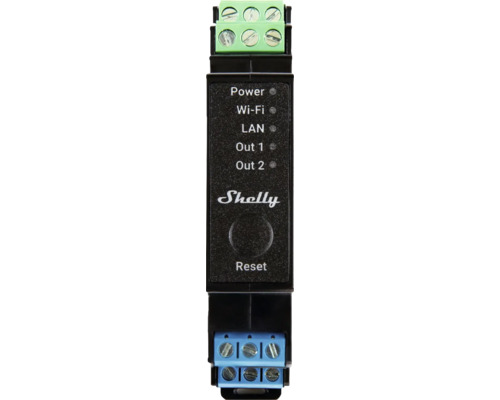 Shelly Logo mit Power-, WLAN-, LAN- und Reset-Anzeige