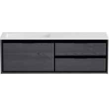 Waschbeckenunterschrank Sanox Loft 47x140,5x45,5 cm mit Mineralgusswaschbecken ohne Hahnloch 3 Schubladen und Doppelauszug 70 cm rechts black oak/weiß matt