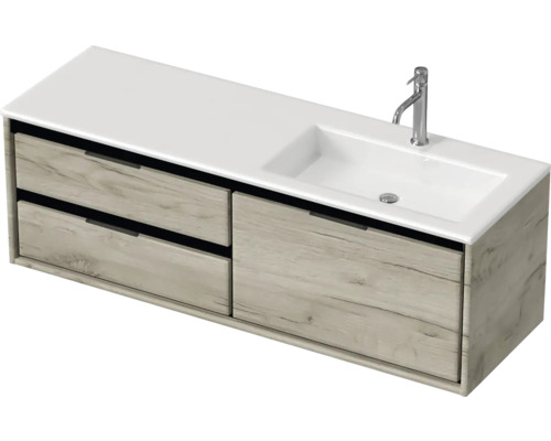 Waschbeckenunterschrank Sanox Loft 47x140,5x45,5 cm mit Mineralgusswaschbecken 3 Schubladen und Doppelauszug 70 cm links craft oak Waschbeckenunterschrank Sanox Loft 47x140,5x45,5 cm mit Mineralgusswaschbecken 3 Schubladen und Doppelauszug 70 cm links craft oak