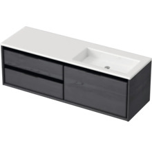 Waschbeckenunterschrank Sanox Loft 47x140,5x45,5 cm mit Mineralgusswaschbecken ohne Hahnloch 3 Schubladen und Doppelauszug 70 cm links black oak