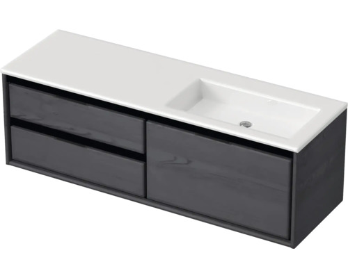 Waschbeckenunterschrank Sanox Loft 47x140,5x45,5 cm mit Mineralgusswaschbecken ohne Hahnloch 3 Schubladen und Doppelauszug 70 cm links black oak Waschbeckenunterschrank Sanox Loft 47x140,5x45,5 cm mit Mineralgusswaschbecken ohne Hahnloch 3 Schubladen und Doppelauszug 70 cm links black oak