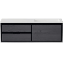 Waschbeckenunterschrank Sanox Loft 47x140,5x45,5 cm mit Mineralgusswaschbecken ohne Hahnloch 3 Schubladen und Doppelauszug 70 cm links black oak