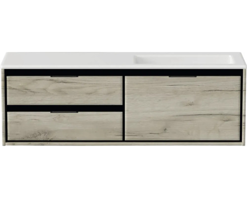 Waschbeckenunterschrank Sanox Loft 47x140,5x45,5 cm mit Mineralgusswaschbecken ohne Hahnloch 3 Schubladen und Doppelauszug 70 cm links craft oak Waschbeckenunterschrank Sanox Loft 47x140,5x45,5 cm mit Mineralgusswaschbecken ohne Hahnloch 3 Schubladen und Doppelauszug 70 cm links craft oak
