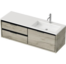 Waschbeckenunterschrank Sanox Loft 47x140,5x45,5 cm mit Mineralgusswaschbecken 3 Schubladen und Doppelauszug 70 cm links craft oak/weiß matt