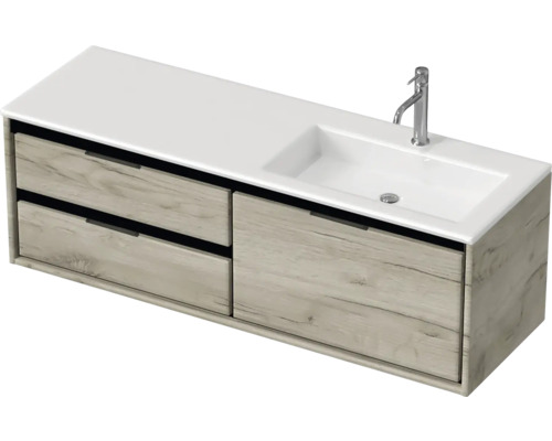 Waschbeckenunterschrank Sanox Loft 47x140,5x45,5 cm mit Mineralgusswaschbecken 3 Schubladen und Doppelauszug 70 cm links craft oak/weiß matt Waschbeckenunterschrank Sanox Loft 47x140,5x45,5 cm mit Mineralgusswaschbecken 3 Schubladen und Doppelauszug 70 cm links craft oak/weiß matt