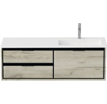 Waschbeckenunterschrank Sanox Loft 47x140,5x45,5 cm mit Mineralgusswaschbecken 3 Schubladen und Doppelauszug 70 cm links craft oak/weiß matt