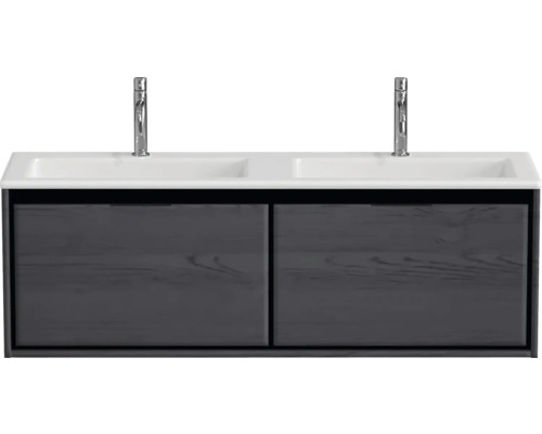 Doppelwaschtischunterschrank mit zwei Waschbecken und zwei Armaturen