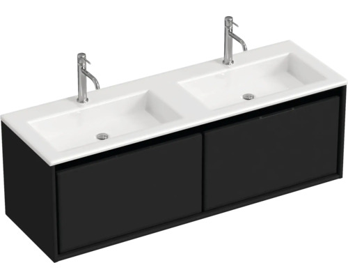 Waschbeckenunterschrank Sanox Loft 47x140,5x45,5 cm mit Doppel-Mineralgusswaschbecken schwarz matt Waschbeckenunterschrank Sanox Loft 47x140,5x45,5 cm mit Doppel-Mineralgusswaschbecken schwarz matt