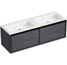 Waschbeckenunterschrank Sanox Loft 47x140,5x45,5 cm mit Doppel-Mineralgusswaschbecken ohne Hahnloch black oak