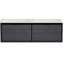 Waschbeckenunterschrank Sanox Loft 47x140,5x45,5 cm mit Doppel-Mineralgusswaschbecken ohne Hahnloch black oak