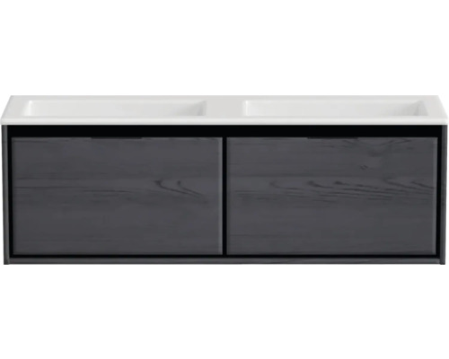 Waschbeckenunterschrank Sanox Loft 47x140,5x45,5 cm mit Doppel-Mineralgusswaschbecken ohne Hahnloch black oak Waschbeckenunterschrank Sanox Loft 47x140,5x45,5 cm mit Doppel-Mineralgusswaschbecken ohne Hahnloch black oak