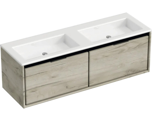 Doppelwaschtisch mit Unterschrank und zwei Schubladen im Holzdesign für das Badezimmer