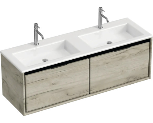 Waschtisch mit zwei Waschbecken und Unterschrank mit zwei Schubladen