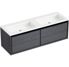 Waschbeckenunterschrank Sanox Loft 47x140,5x45,5 cm mit Doppel-Mineralgusswaschbecken ohne Hahnloch black oak/weiß matt