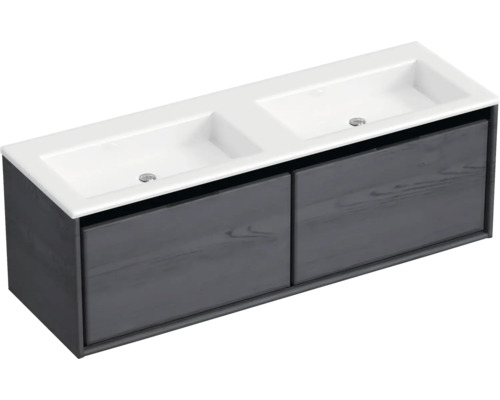 Waschbeckenunterschrank Sanox Loft 47x140,5x45,5 cm mit Doppel-Mineralgusswaschbecken ohne Hahnloch black oak/weiß matt Waschbeckenunterschrank Sanox Loft 47x140,5x45,5 cm mit Doppel-Mineralgusswaschbecken ohne Hahnloch black oak/weiß matt