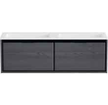 Waschbeckenunterschrank Sanox Loft 47x140,5x45,5 cm mit Doppel-Mineralgusswaschbecken ohne Hahnloch black oak/weiß matt