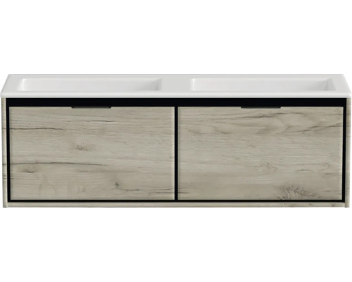 Waschbeckenunterschrank Sanox Loft 47x140,5x45,5 cm mit Doppel-Mineralgusswaschbecken ohne Hahnloch craft oak/weiß matt Waschbeckenunterschrank Sanox Loft 47x140,5x45,5 cm mit Doppel-Mineralgusswaschbecken ohne Hahnloch craft oak/weiß matt