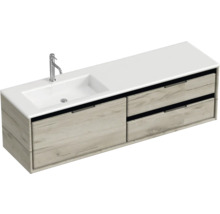 Waschbeckenunterschrank Sanox Loft 47x160,5x45,5 cm mit Mineralgusswaschbecken 3 Schubladen und Doppelauszug 70 cm rechts craft oak