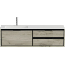 Waschbeckenunterschrank Sanox Loft 47x160,5x45,5 cm mit Mineralgusswaschbecken 3 Schubladen und Doppelauszug 70 cm rechts craft oak