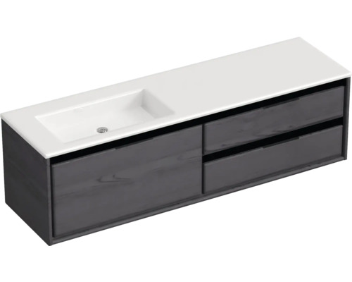 Waschbeckenunterschrank Sanox Loft 47x160,5x45,5 cm mit Mineralgusswaschbecken ohne Hahnloch 3 Schubladen und Doppelauszug 70 cm rechts black oak Waschbeckenunterschrank Sanox Loft 47x160,5x45,5 cm mit Mineralgusswaschbecken ohne Hahnloch 3 Schubladen und Doppelauszug 70 cm rechts black oak