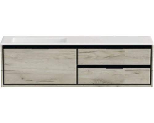 Waschtischunterschrank mit Waschbecken und drei Schubladen