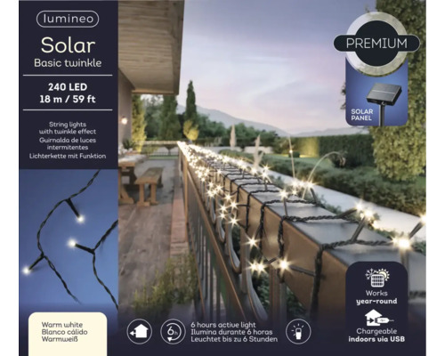Lichterkette mit Solarpanel, 240 LEDs, 18 Meter Länge, mit Blinkeffekt