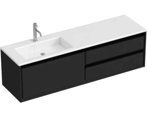 Waschbeckenunterschrank Sanox Loft 47x160,5x45,5 cm mit Mineralgusswaschbecken 3 Schubladen und Doppelauszug 70 cm rechts schwarz matt/weiß matt Waschbeckenunterschrank Sanox Loft 47x160,5x45,5 cm mit Mineralgusswaschbecken 3 Schubladen und Doppelauszug 70 cm rechts schwarz matt/weiß matt
