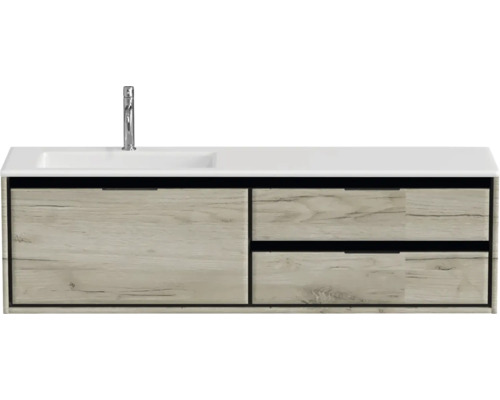 Waschbeckenunterschrank Sanox Loft 47x160,5x45,5 cm mit Mineralgusswaschbecken 3 Schubladen und Doppelauszug 70 cm rechts oak/weiß matt Waschbeckenunterschrank Sanox Loft 47x160,5x45,5 cm mit Mineralgusswaschbecken 3 Schubladen und Doppelauszug 70 cm rechts oak/weiß matt