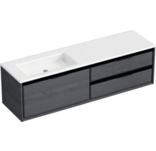 Waschbeckenunterschrank Sanox Loft 47x160,5x45,5 cm mit Mineralgusswaschbecken ohne Hahnloch 3 Schubladen und Doppelauszug 70 cm rechts black oak/weiß matt