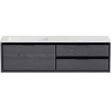 Waschbeckenunterschrank Sanox Loft 47x160,5x45,5 cm mit Mineralgusswaschbecken ohne Hahnloch 3 Schubladen und Doppelauszug 70 cm rechts black oak/weiß matt