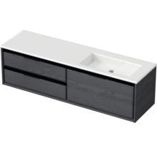 Waschbeckenunterschrank Sanox Loft 47x160,5x45,5 cm mit Mineralgusswaschbecken ohne Hahnloch 3 Schubladen und Doppelauszug 70 cm links black oak