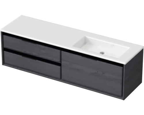 Waschbeckenunterschrank Sanox Loft 47x160,5x45,5 cm mit Mineralgusswaschbecken ohne Hahnloch 3 Schubladen und Doppelauszug 70 cm links black oak Waschbeckenunterschrank Sanox Loft 47x160,5x45,5 cm mit Mineralgusswaschbecken ohne Hahnloch 3 Schubladen und Doppelauszug 70 cm links black oak