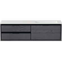 Waschbeckenunterschrank Sanox Loft 47x160,5x45,5 cm mit Mineralgusswaschbecken ohne Hahnloch 3 Schubladen und Doppelauszug 70 cm links black oak