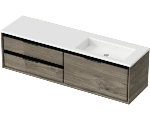 Waschbeckenunterschrank Sanox Loft 47x160,5x45,5 cm mit Mineralgusswaschbecken ohne Hahnloch 3 Schubladen und Doppelauszug 70 cm links espresso Waschbeckenunterschrank Sanox Loft 47x160,5x45,5 cm mit Mineralgusswaschbecken ohne Hahnloch 3 Schubladen und Doppelauszug 70 cm links espresso
