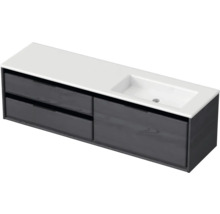 Waschbeckenunterschrank Sanox Loft 47x160,5x45,5 cm mit Mineralgusswaschbecken ohne Hahnloch 3 Schubladen und Doppelauszug 70 cm links black oak/weiß matt