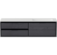Waschbeckenunterschrank Sanox Loft 47x160,5x45,5 cm mit Mineralgusswaschbecken ohne Hahnloch 3 Schubladen und Doppelauszug 70 cm links black oak/weiß matt