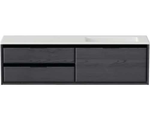 Waschbeckenunterschrank Sanox Loft 47x160,5x45,5 cm mit Mineralgusswaschbecken ohne Hahnloch 3 Schubladen und Doppelauszug 70 cm links black oak/weiß matt Waschtischunterschrank mit zwei Schubladen und Waschbecken